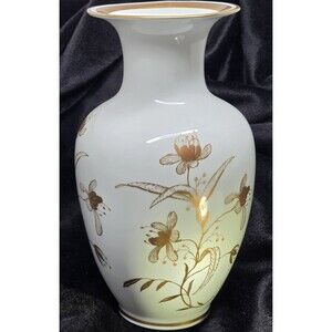 Artist Signed Reichenbach Fine China Porcelain Vase White and Gold Floral GDR